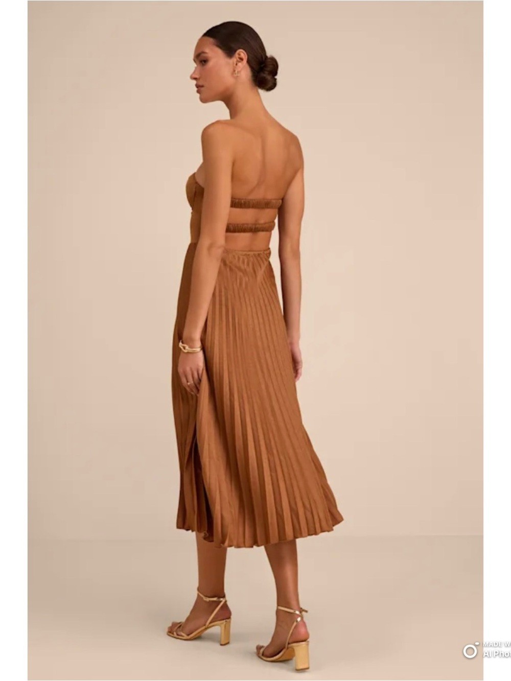 Lulu's Strapless Pleated Midi Dress in Chestnut Brown - Picture 4 of 15